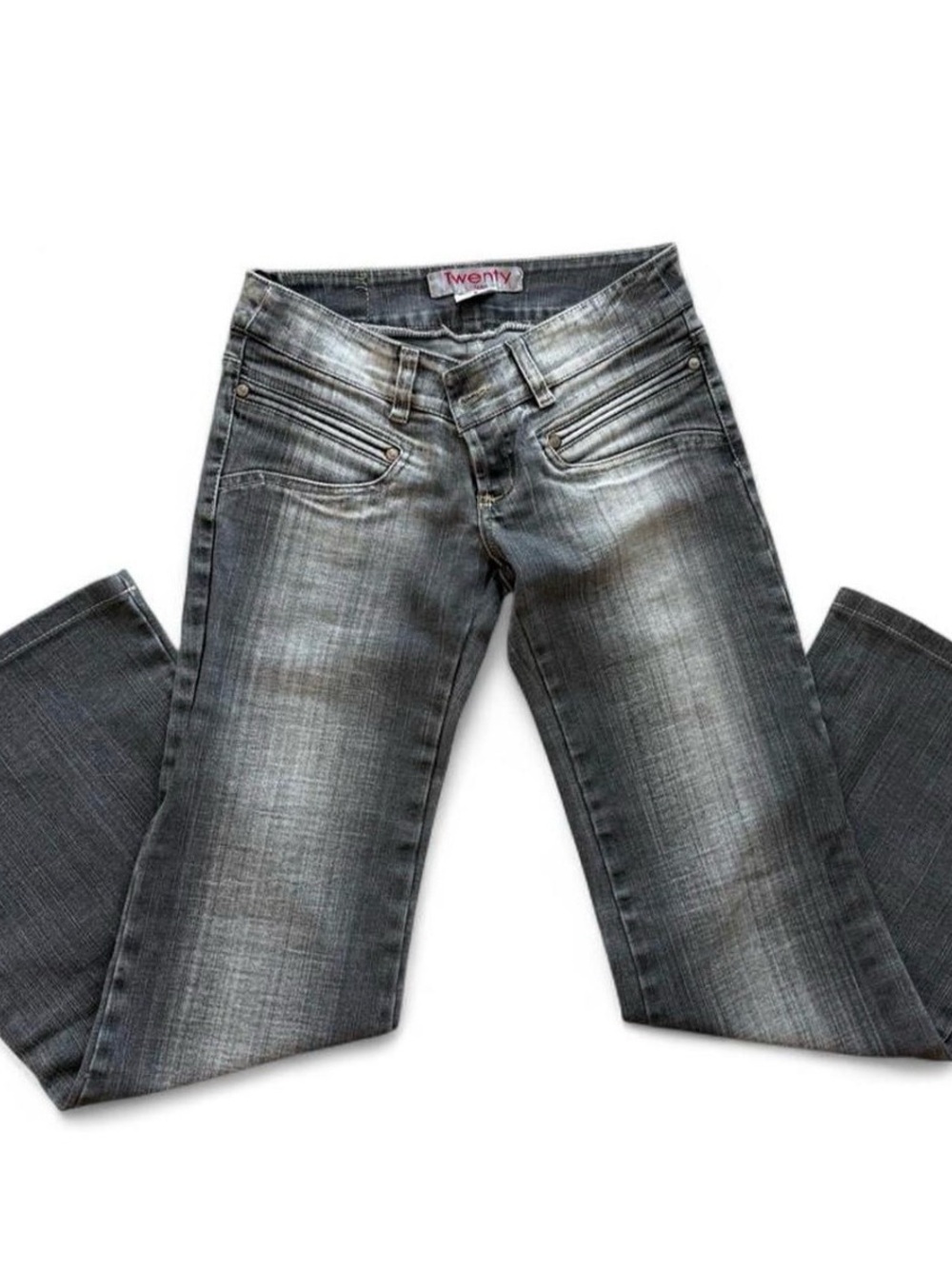 Vintage Y2k Twenty Women's Gray Washed Super Low Waisted Flare Jeans